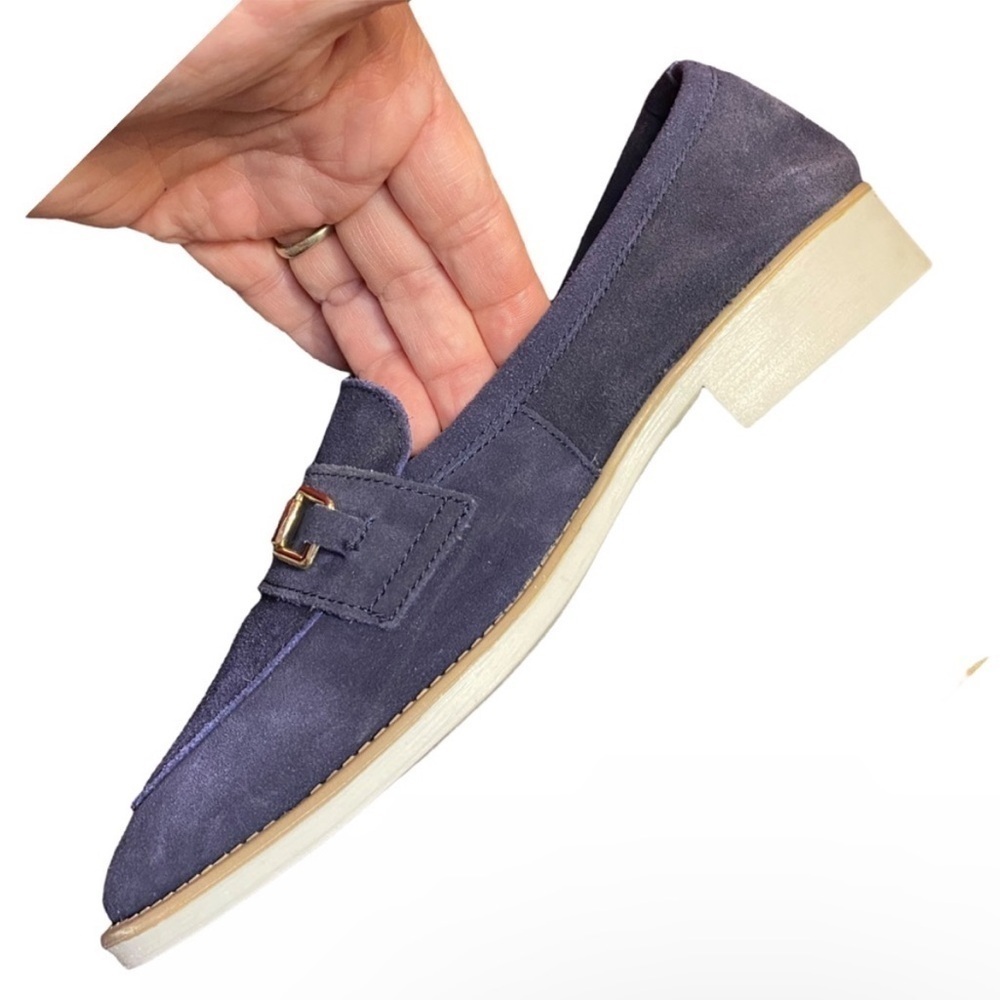 Enzo Tesoti Leather Suede Low Heel Loafer Sz 8.5 US (39 EU) Navy w/ Gold Accent - Picture 5 of 13